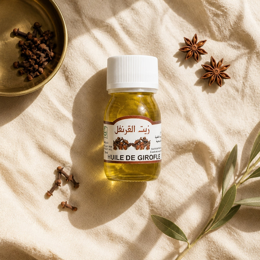 Huile de Girofle 30 mL — flatlay présentation