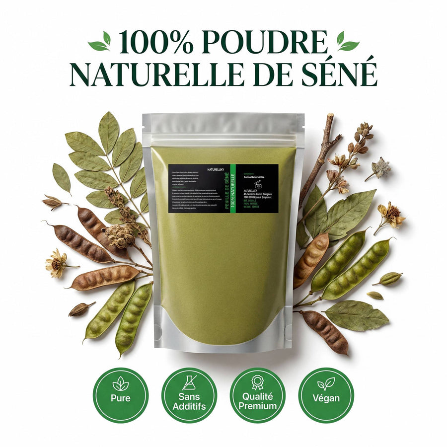 Feuilles de Séné en poudre (Sana Makki) 1 kg – 100% Naturel – produit naturel présenté par Natureluxy