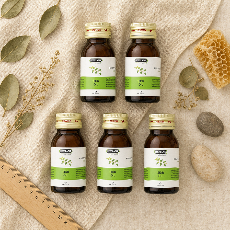 Hemani Sidr Oil 5x30mL — ambiance flat lay