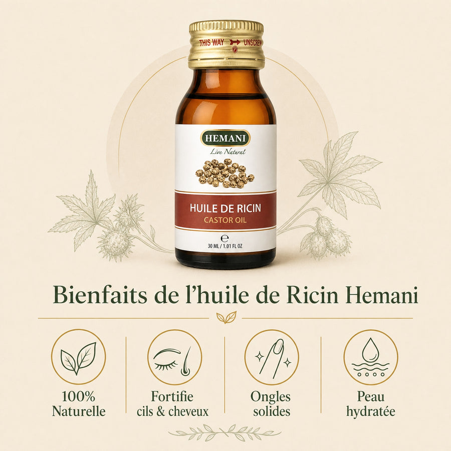 Hemani Huile de Ricin 30 mL — Infographie des bienfaits