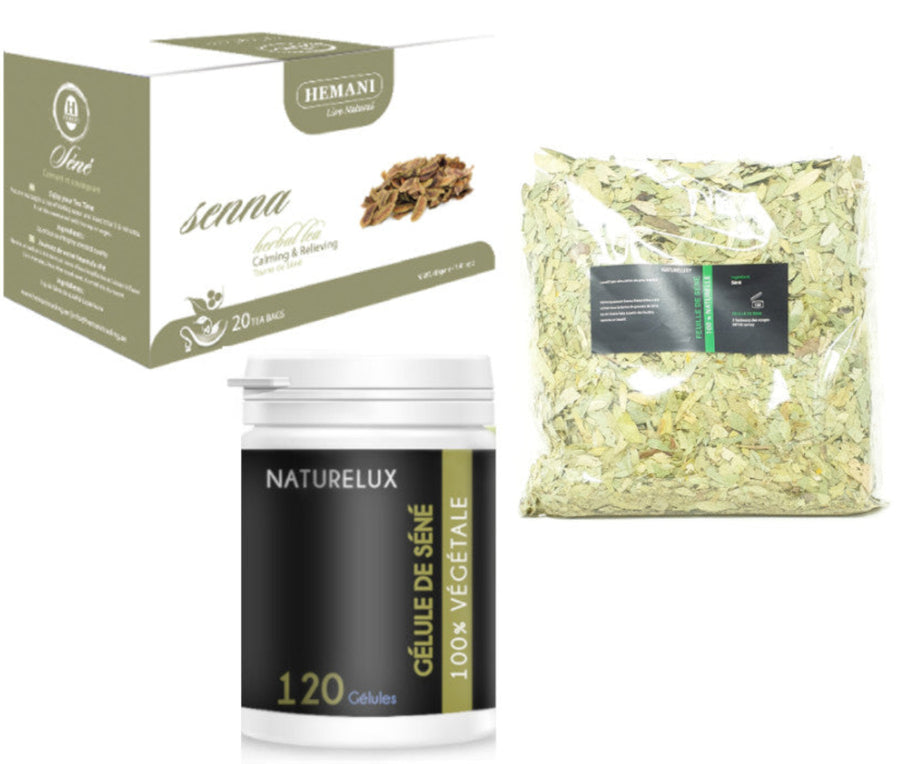 Pack séné - Gélule & Tisane & Feuille de Séné – produit naturel présenté par Natureluxy